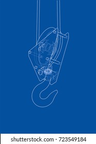 Crane hook. Vector rendering of 3d. Wire-frame style. The layers of visible and invisible lines are separated