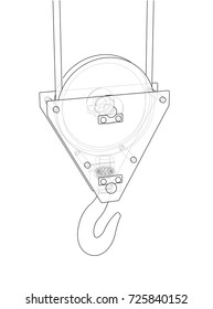Crane hook. Vector rendering of 3d. Wire-frame style. The layers of visible and invisible lines are separated