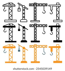 Crane icon in black and colored versions.