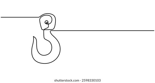 Crane icon, Continuous one line drawing hook. Stylish building crane hook vector hand drawn silhouette clipart. Sketch isolated on white background, Crane hook continuous one line drawing, Single line