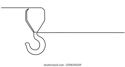 Crane icon, Continuous one line drawing hook. Stylish building crane hook vector hand drawn silhouette clipart. Sketch isolated on white background, Crane hook continuous one line drawing, Single line