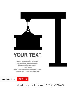 Crane icon flat. Black pictogram on white background. Vector illustration.