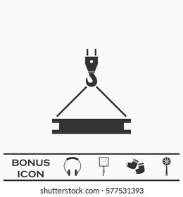Crane icon flat. Black pictogram on white background. Vector illustration symbol and bonus button