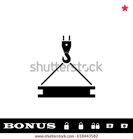 Crane icon flat. Black pictogram on white background. Vector illustration symbol and bonus button open and closed lock, folder, star