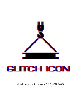 Crane icon flat. Simple pictogram - Glitch effect. Vector illustration symbol