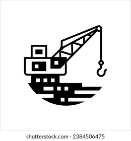 Icono De Grúa, Máquina De Estructura Metálica Con Una Barra Horizontal Larga, Utilizada Para Levantar, Moviendo Ilustración De Arte Vector De Objetos Pesados