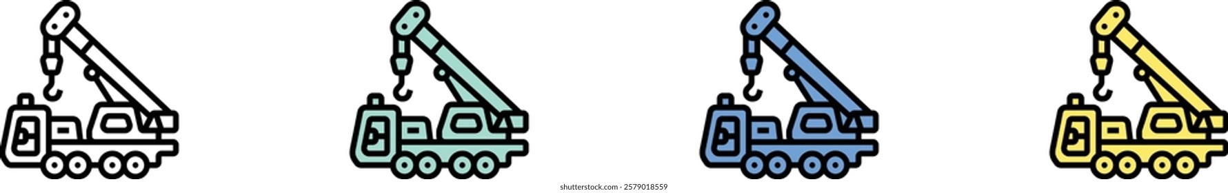 crane icon. Outline, Green, Blue and Yellow Style Design Isolated On White Background