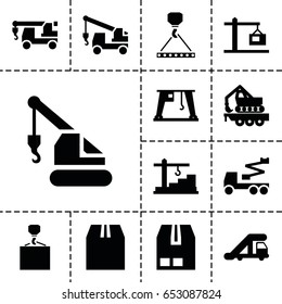 Crane icon. set of 13 filled craneicons such as truck crane, truck with hook, hook with cargo