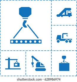 Crane icon. set of 6 crane filled icons such as truck with hook