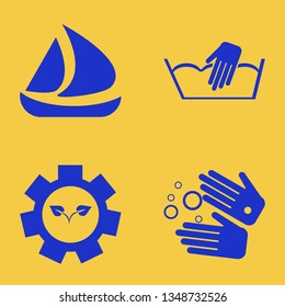 crane icon set with ship, hand washing and wash hands vector illustration