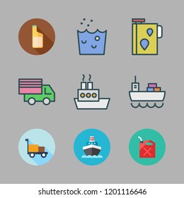 crane icon set. vector set about cargo truck, oil platform, cargo ship and oils icons set.