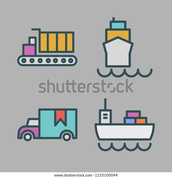 crane icon set. vector set about cargo truck, ship\
and cargo ship icons\
set.