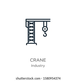 Crane icon. Thin linear crane outline icon isolated on white background from industry collection. Line vector sign, symbol for web and mobile