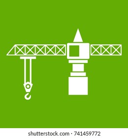 Crane icon white isolated on green background. Vector illustration