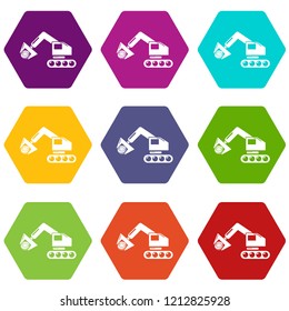 Crane icons 9 set coloful isolated on white for web