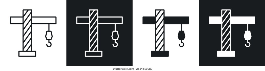 Crane icons collection in black filled and line style.