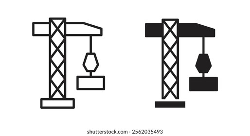 Crane icons in flat and line style set.