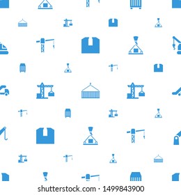 crane icons pattern seamless white background. Included editable filled cargo container, cargo on hook, construction crane, hook with cargo icons. crane icons for web and mobile.