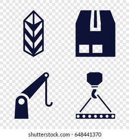 Crane icons set. set of 4 crane filled icons such as hook with cargo