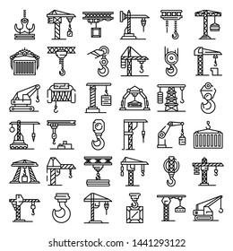 Crane icons set. Outline set of crane vector icons for web design isolated on white background