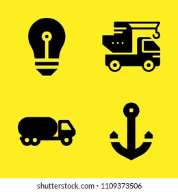 crane, idea, anchor and tanker vector icon set. Sample icons set for web and graphic design