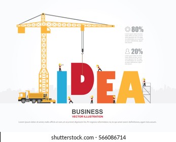 Crane And Idea Building. Infographic Template. Vector Illustration.