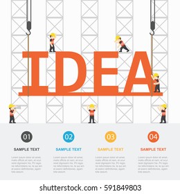 Crane and idea building. Infographic Template. Vector Illustration.