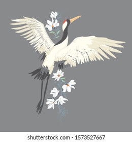 Crane, illustration, bird in flight Design element Vector