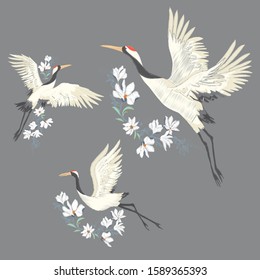 Crane, Illustration, Bird In Flight Design Element Vector