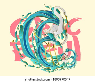 crane illustration design for sukajan is mean japan traditional cloth or t-shirt with digital hand drawn Embroidery Men T-shirts Summer Casual Short Sleeve Hip Hop T Shirt Streetwear