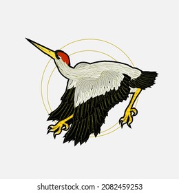crane illustration design for sukajan is mean japan traditional cloth or t-shirt with digital hand drawn Embroidery Men T-shirts Summer Casual Short Sleeve Hip Hop T Shirt Streetwear