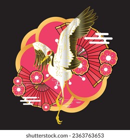 crane illustration design for sukajan is mean japan traditional cloth or t-shirt with digital hand drawn Embroidery Men T-shirts Summer Casual Short Sleeve Hip Hop T Shirt Streetwear