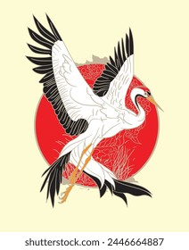 crane illustration design for sukajan is mean japan traditional cloth or t-shirt with digital hand drawn Embroidery Men T-shirts Summer Casual Short Sleeve Hip Hop T Shirt Streetwear
