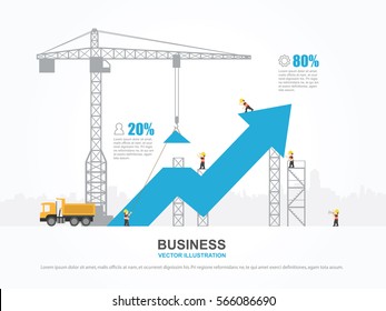 Crane and increasing graph. Infographic Template. Vector Illustration.