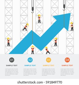 Crane and increasing graph. Infographic Template. Vector Illustration.