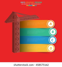 Crane info graphic on red background,vector