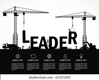 Crane And Leader Building. Infographic Template. Vector Illustration.