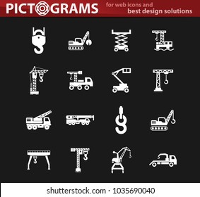 Crane and lifing vector white icons for user interface design