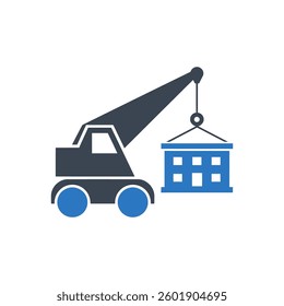 Crane Lifting Block Icon On White Background 2