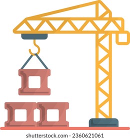 Crane lifting bricks block concept, mobile crane holding concrete slab vector icon design, Handyman Services symbol, House Repairing sign, Civil Engineering and Building Contractor stock illustration