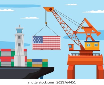 Recipiente de elevação de guindaste com design de bandeira americana