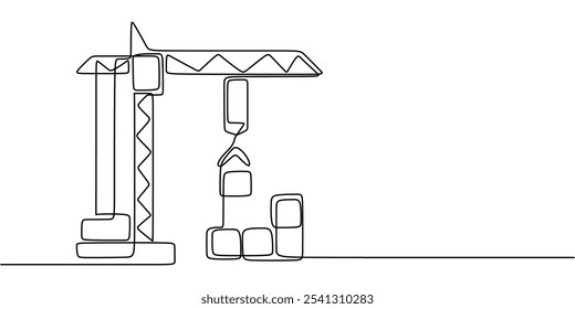 Cargas De Elevação De Guindaste. Um Desenho De Linha Contínuo Que Representa As Operações Industriais.