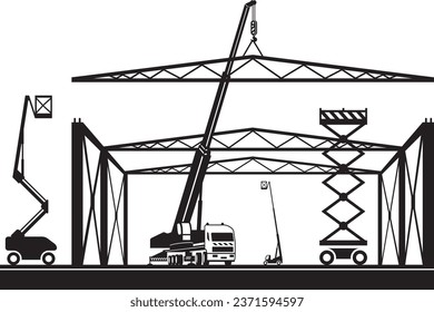 Crane and lifting machinery on construction site – vector illustration