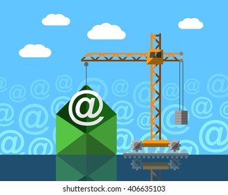 Crane lifting a mail symbol from envelope