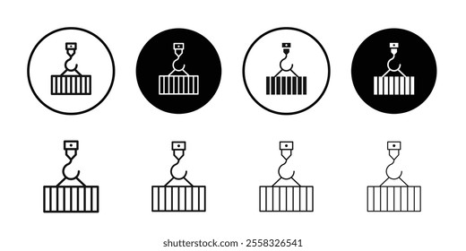 Crane lifts a cargo container icon logo sign set vector outline