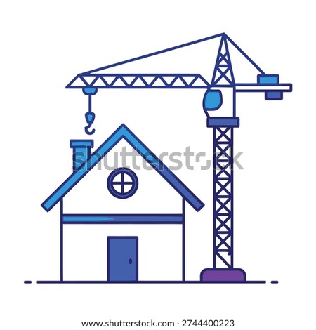 Crane lifts materials above small house under construction in progress