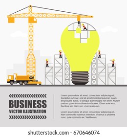 Crane and light bulb building. Infographic Template. Vector Illustration.