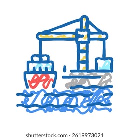 crane loader port machine doodle icon sketch vector. crane loader port machine sign. isolated symbol illustration