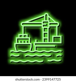 máquina de puerto cargador de grúas, vector de señal de luz de neón. ilustración de la máquina del puerto del cargador de grúas