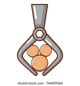 Crane with log icon. Cartoon illustration of crane with log vector icon for web